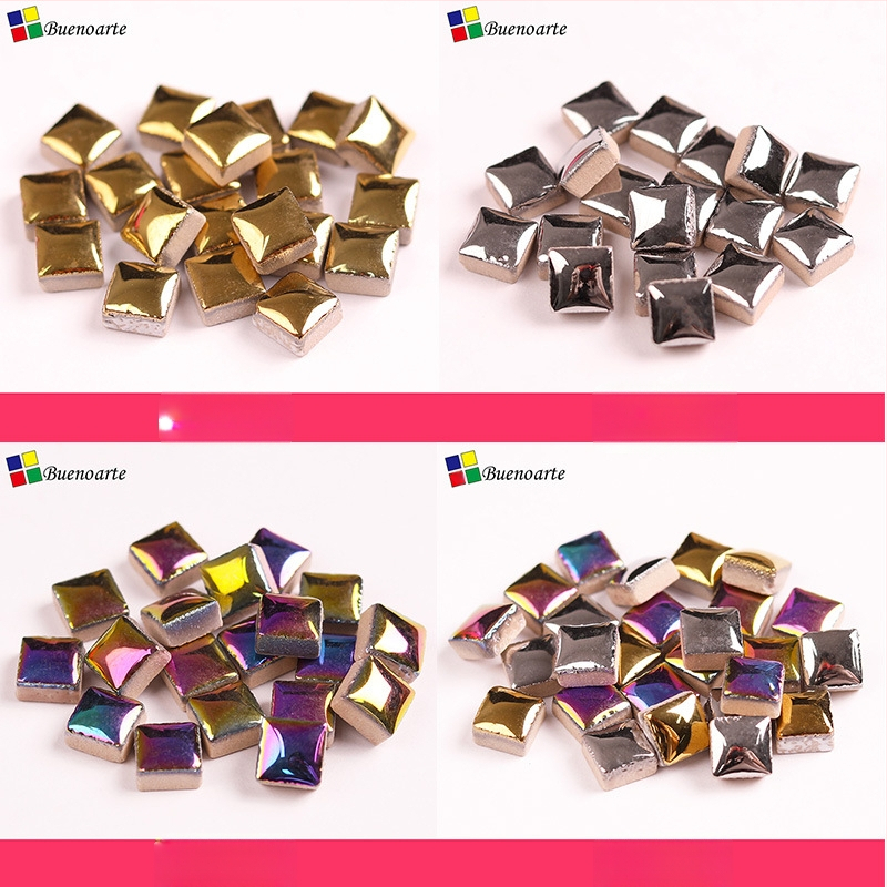 Rankų darbo keraminiai mozaikos fragmentai, nereguliarios formos, glazūruotas paviršius