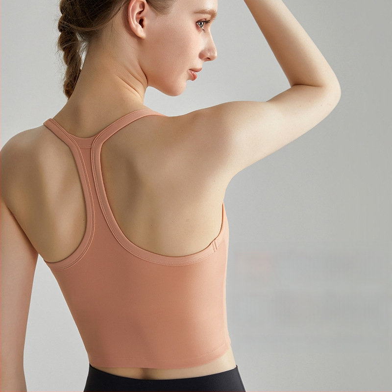 LAHN Sportinė liemenėlė su viengubu dizainu, formuoti 3/4 puodeliai, fiksuoti dvigubi pečių dirželiai, nailonas/elastanas