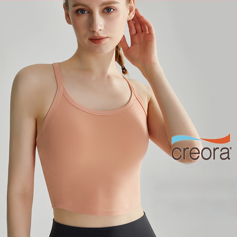 LAHN Sportinė liemenėlė su viengubu dizainu, formuoti 3/4 puodeliai, fiksuoti dvigubi pečių dirželiai, nailonas/elastanas