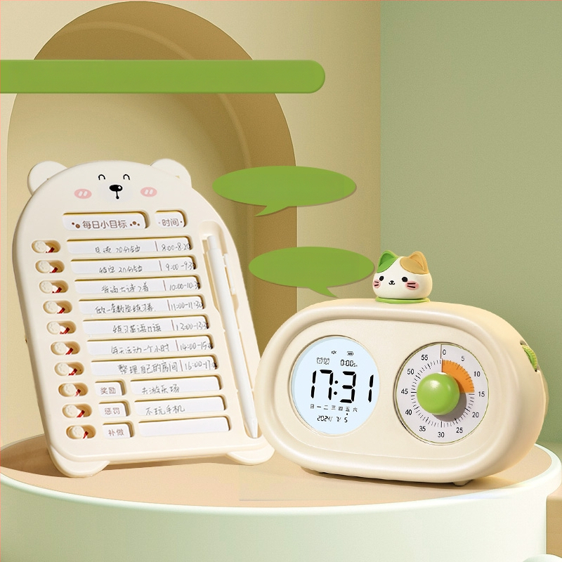 Stalo laikrodis studentams ir vaikams, tylus mechaninis judėjimas, LED ekranas, išorinis maitinimo šaltinis, kalento stiklo ciferblatas