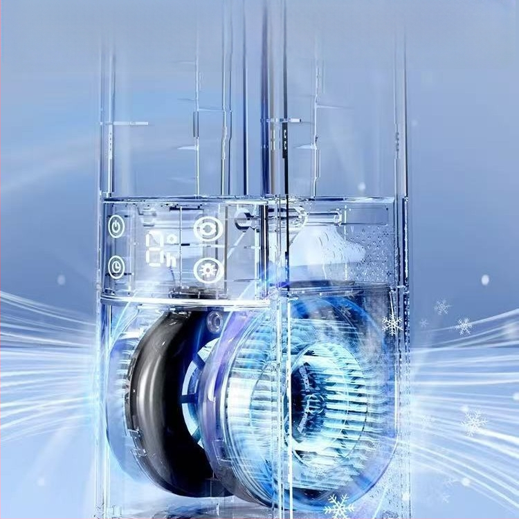 USB ventiliatorius be mentelių su natūraliu vėju, 4 greičiai, įmontuota 2000–4000 mAh baterija, veikimo laikas 8–12 valandų