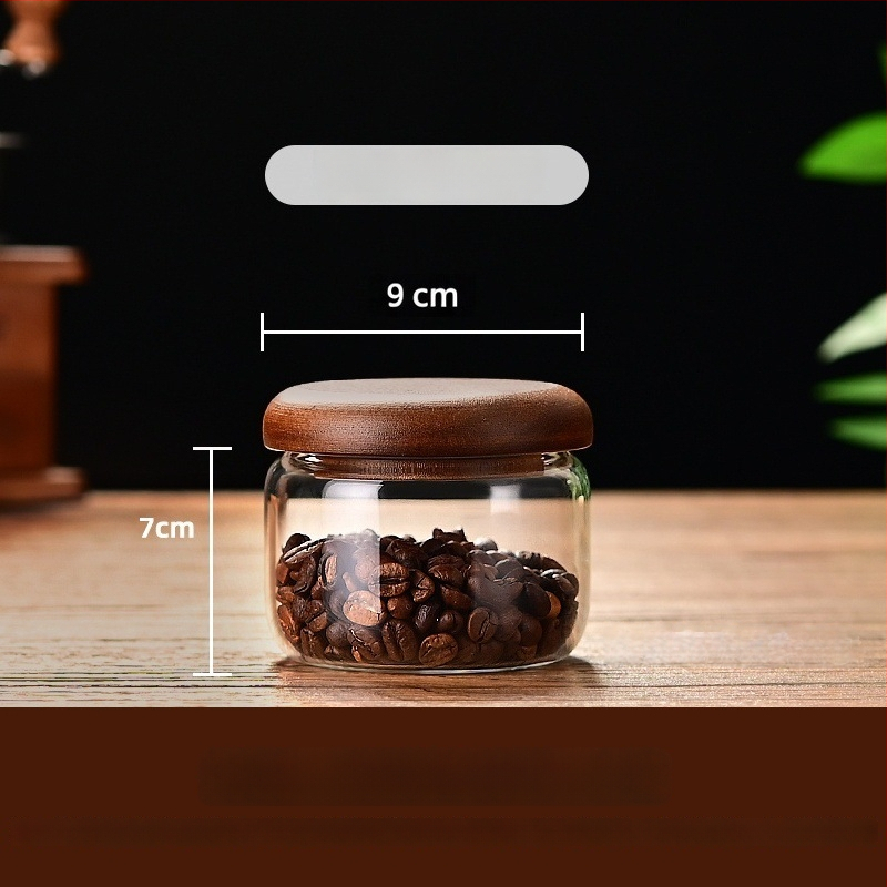 Borosilikatinio stiklo cukraus indas su mediniu dangteliu, cilindrinė forma, talpa 301–500 ml, mikrobangoms tinkama