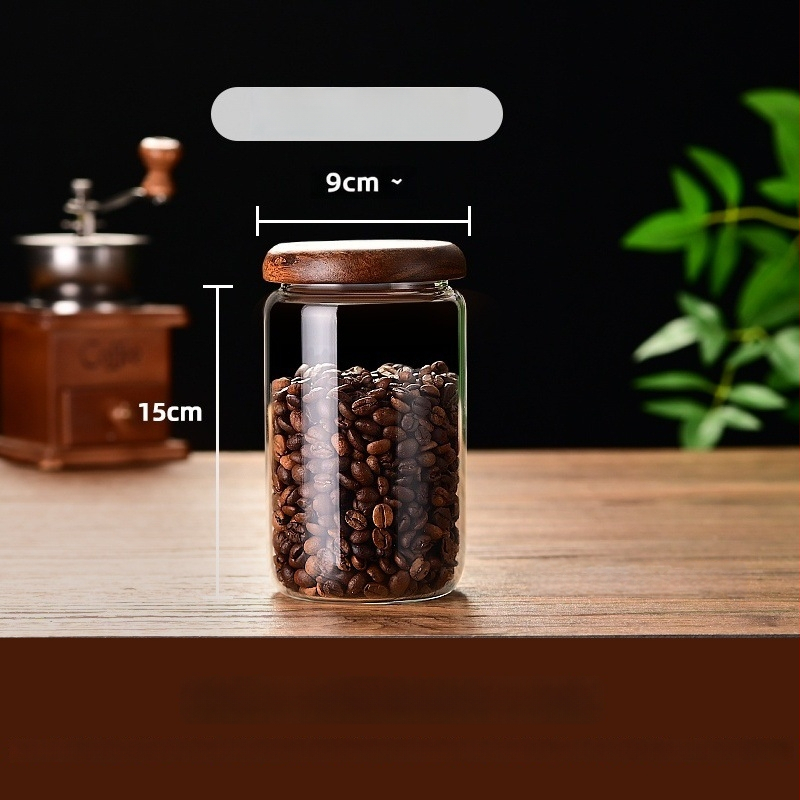 Borosilikatinio stiklo cukraus indas su mediniu dangteliu, cilindrinė forma, talpa 301–500 ml, mikrobangoms tinkama