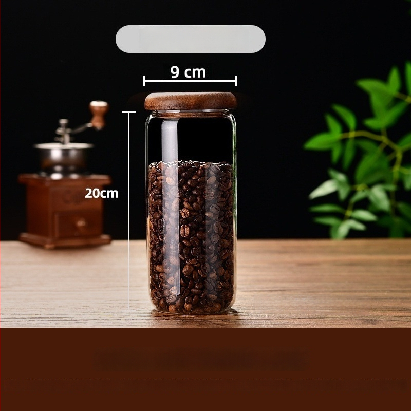 Borosilikatinio stiklo cukraus indas su mediniu dangteliu, cilindrinė forma, talpa 301–500 ml, mikrobangoms tinkama