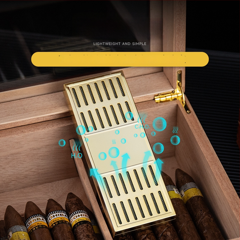 Увлажнител за пури — преносим правоъгълен кутия, неръждаема стомана + ABS, за пури и чай, HANNICOOK