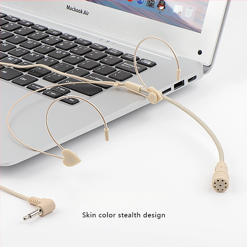 Pea peal asuv juhtmega mikrofon koos kuuldega, Junyin JY-529D; taktsageduste vahemik 20 Hz–20 kHz; SNR ≥75 dB; kaabli pikkus 1 m; nimetatud võimsus 5 W