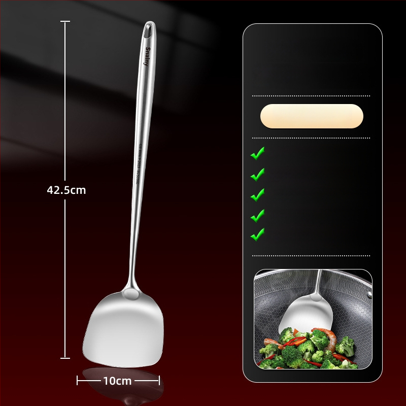 Hiaini virtuvės šaukštas iš 316 nerūdijančio plieno su ilga rankena ir dideliu sriubos šaukštu – aukštos temperatūros atsparumas, logotipo spausdinimas prieinamas