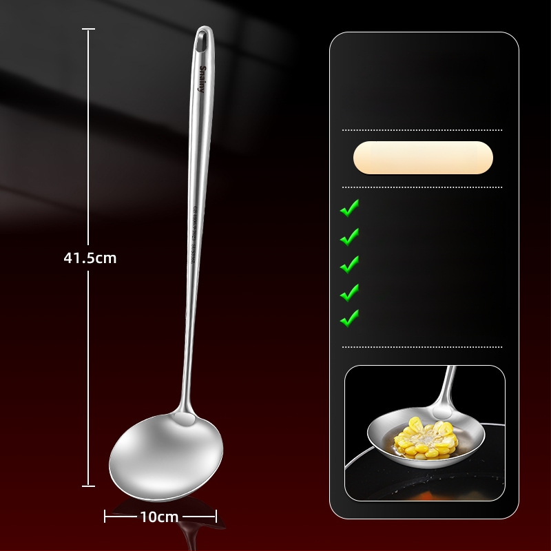 Hiaini virtuvės šaukštas iš 316 nerūdijančio plieno su ilga rankena ir dideliu sriubos šaukštu – aukštos temperatūros atsparumas, logotipo spausdinimas prieinamas