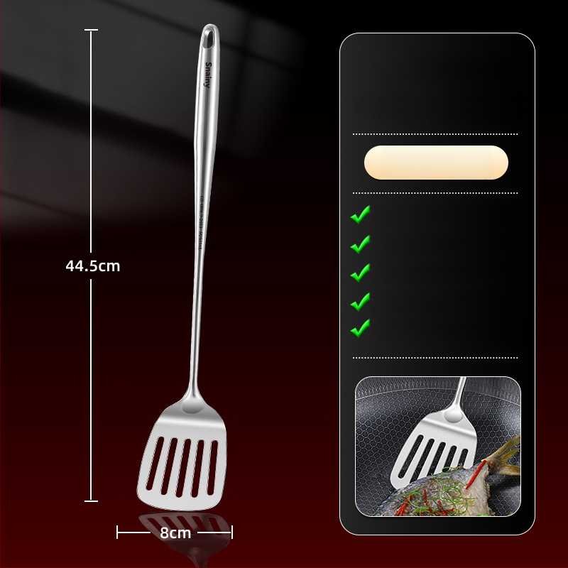 Hiaini virtuvės šaukštas iš 316 nerūdijančio plieno su ilga rankena ir dideliu sriubos šaukštu – aukštos temperatūros atsparumas, logotipo spausdinimas prieinamas