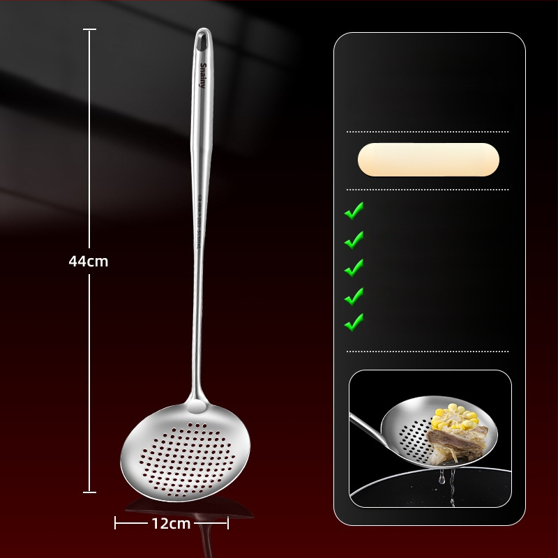 Hiaini virtuvės šaukštas iš 316 nerūdijančio plieno su ilga rankena ir dideliu sriubos šaukštu – aukštos temperatūros atsparumas, logotipo spausdinimas prieinamas