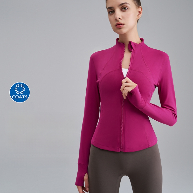 Ženska joga jakna s stojećim ovratnikom, uski kroj, materijal Nylon 80% + Spandex 20% (smjesa kemijskih vlakana), podstava 20% Spandex, dugi rukavi, fitness odjeća