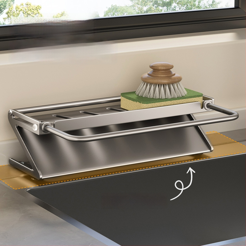 Sieninis virtuvės plovimo kriauklės laikiklis su nutekėjimu ir kempinės laikikliu, Dimo prekės ženklas, modelis GJQ939, medžiaga anglies plienas + ABS, daugiafunkcinis, be įrengimo