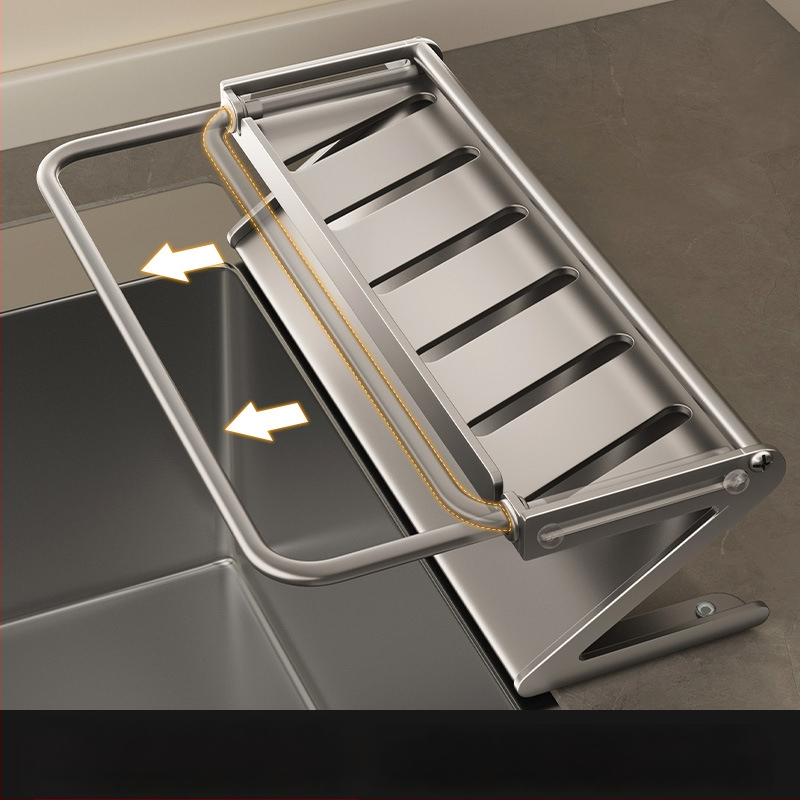 Sieninis virtuvės plovimo kriauklės laikiklis su nutekėjimu ir kempinės laikikliu, Dimo prekės ženklas, modelis GJQ939, medžiaga anglies plienas + ABS, daugiafunkcinis, be įrengimo