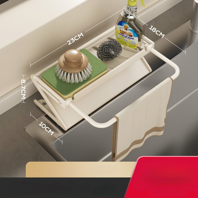 Sieninis virtuvės plovimo kriauklės laikiklis su nutekėjimu ir kempinės laikikliu, Dimo prekės ženklas, modelis GJQ939, medžiaga anglies plienas + ABS, daugiafunkcinis, be įrengimo