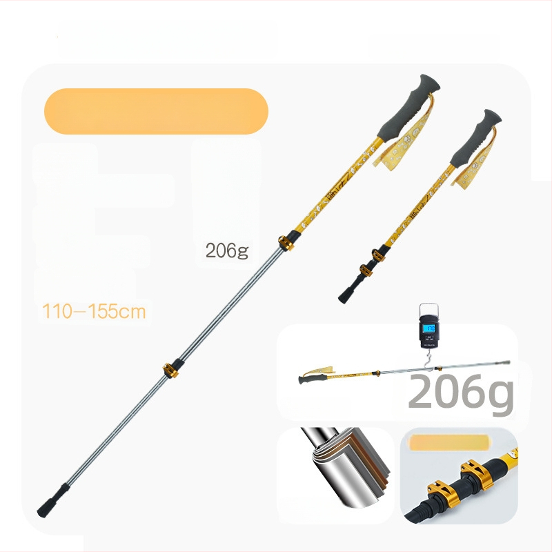 Vaikų žygio lazda, aliuminio lydinys, 170 g, 3 dalys, išorinis užrakto mechanizmas, tiesi rankena