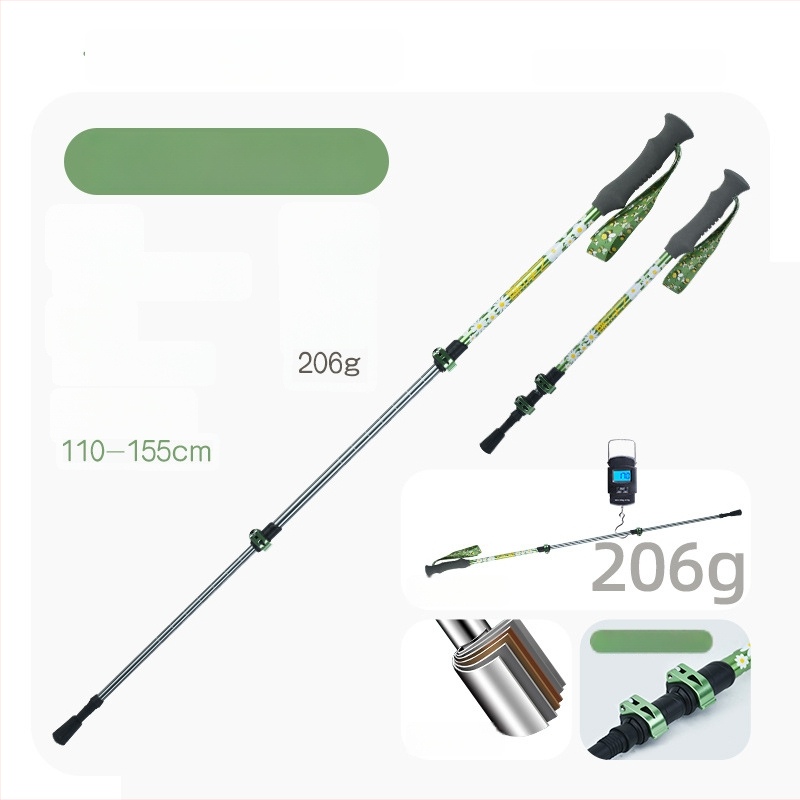 Vaikų žygio lazda, aliuminio lydinys, 170 g, 3 dalys, išorinis užrakto mechanizmas, tiesi rankena