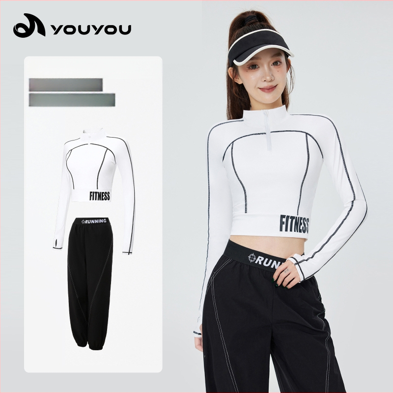 Ženski set za trčanje na otvorenom — uski kroj, dugi rukav, brzo-sušeci top, s jastučićem za prsni koš, najlon/spandeks, 2025
