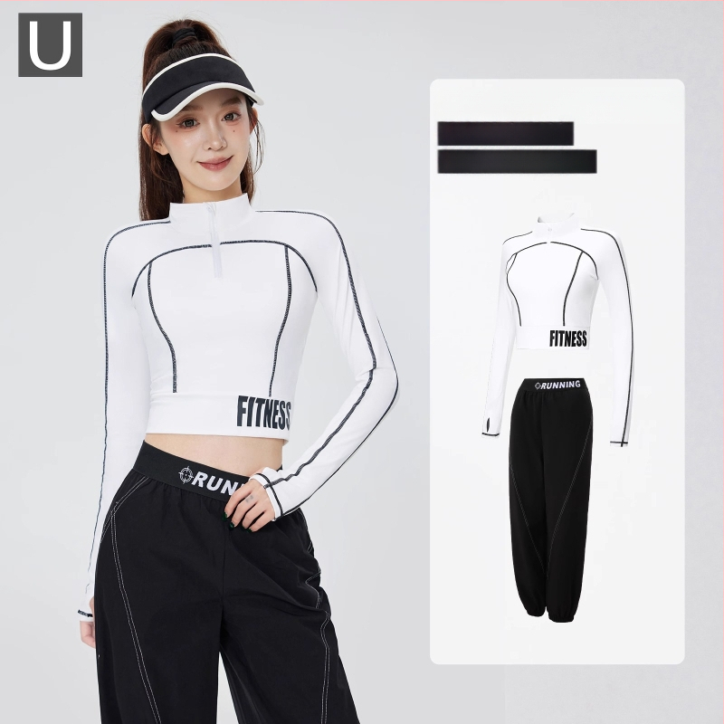 Ženski set za trčanje na otvorenom — uski kroj, dugi rukav, brzo-sušeci top, s jastučićem za prsni koš, najlon/spandeks, 2025