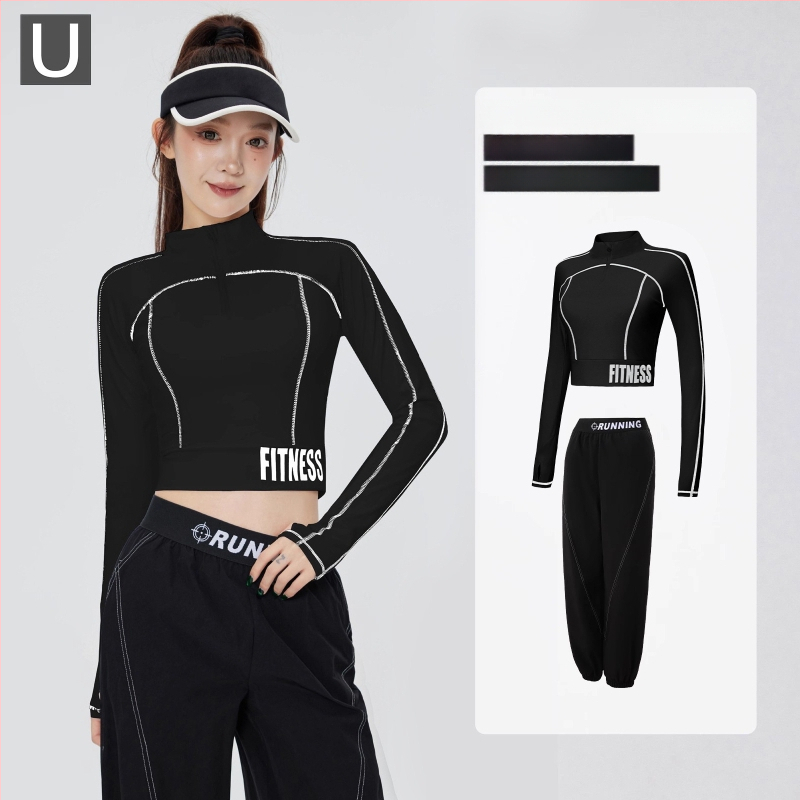 Ženski set za trčanje na otvorenom — uski kroj, dugi rukav, brzo-sušeci top, s jastučićem za prsni koš, najlon/spandeks, 2025