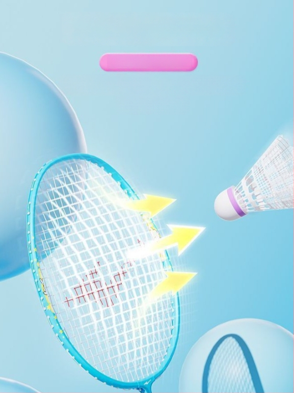 Pora badminton raketė vaikams, aliuminio lydinio rėmas, svoris 95–100 g, rankenos dydis G5, veleno kietumas vidutinis