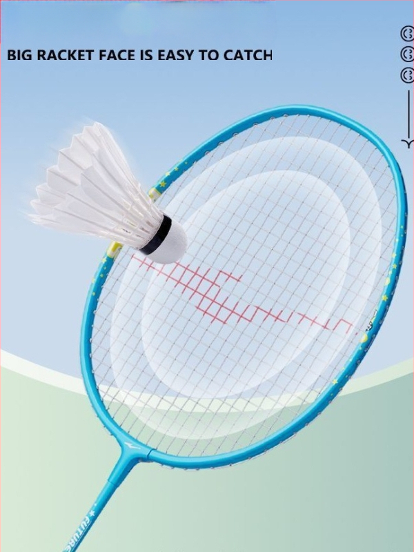 Pora badminton raketė vaikams, aliuminio lydinio rėmas, svoris 95–100 g, rankenos dydis G5, veleno kietumas vidutinis