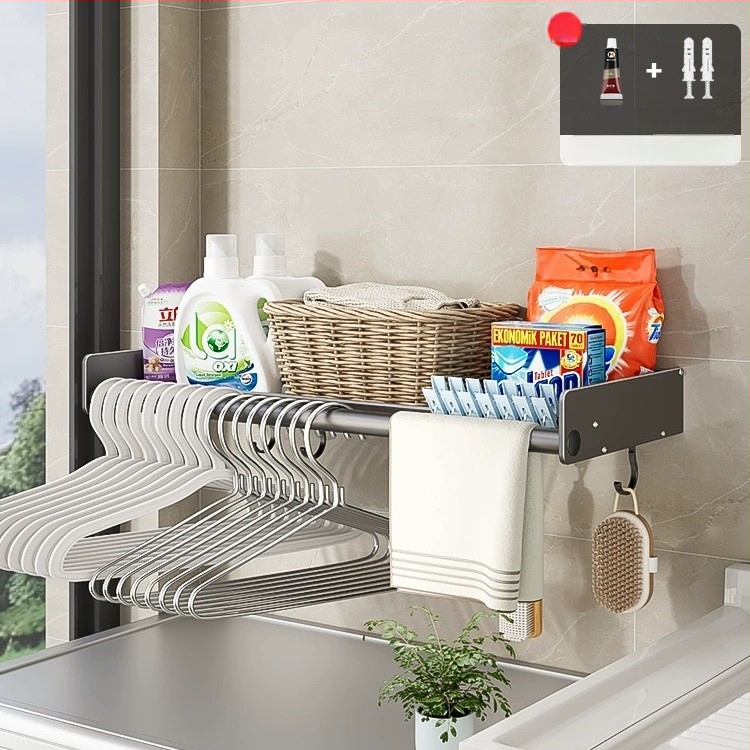 Seininis skalbimo mašinos laikiklis, be gręžimo, aliuminio lydinys, modelis M4A10, apkrova 20 kg, vieno lygio, paviršiaus apdaila: plastinis purškimas