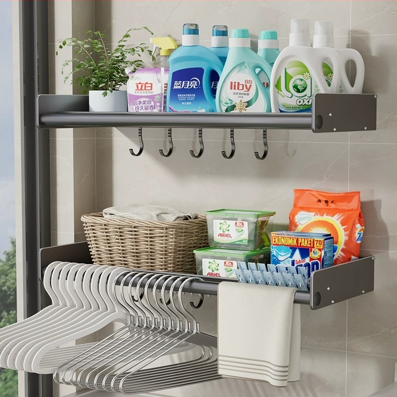 Seininis skalbimo mašinos laikiklis, be gręžimo, aliuminio lydinys, modelis M4A10, apkrova 20 kg, vieno lygio, paviršiaus apdaila: plastinis purškimas