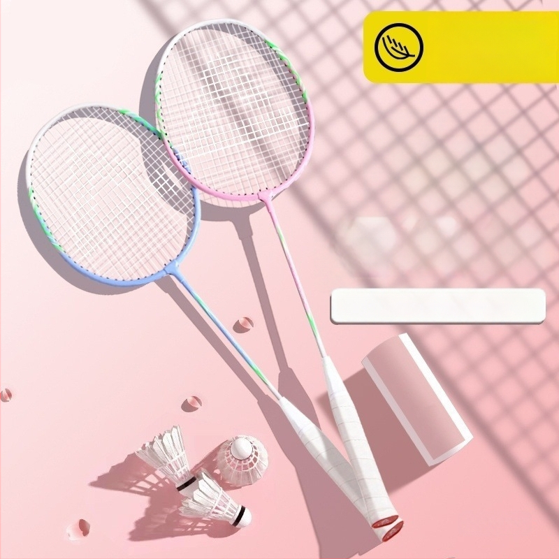 Badminton raketės komplektas (pora) suaugusiems ir vaikams, aliuminio lydinio rėmas, nailoninis pluoštas, svoris 95–100 g, tiesus kotas