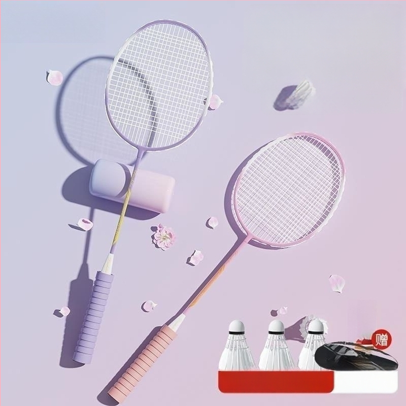 Badminton raketės komplektas (pora) suaugusiems ir vaikams, aliuminio lydinio rėmas, nailoninis pluoštas, svoris 95–100 g, tiesus kotas
