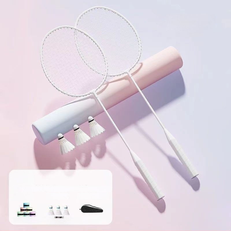 Badminton raketės komplektas (pora) suaugusiems ir vaikams, aliuminio lydinio rėmas, nailoninis pluoštas, svoris 95–100 g, tiesus kotas