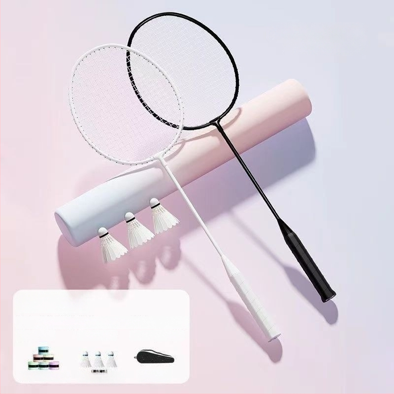 Badminton raketės komplektas (pora) suaugusiems ir vaikams, aliuminio lydinio rėmas, nailoninis pluoštas, svoris 95–100 g, tiesus kotas
