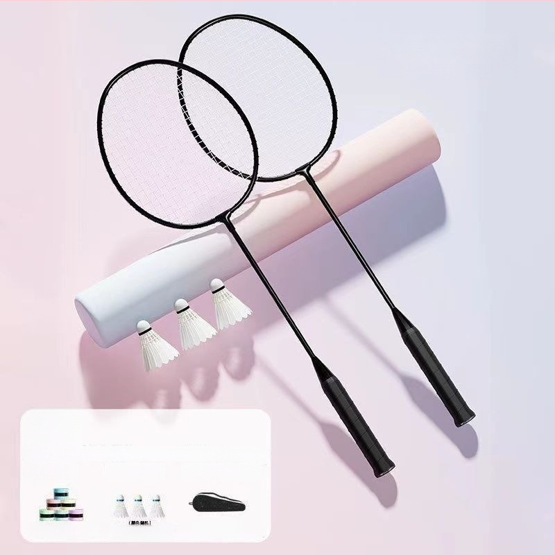 Badminton raketės komplektas (pora) suaugusiems ir vaikams, aliuminio lydinio rėmas, nailoninis pluoštas, svoris 95–100 g, tiesus kotas