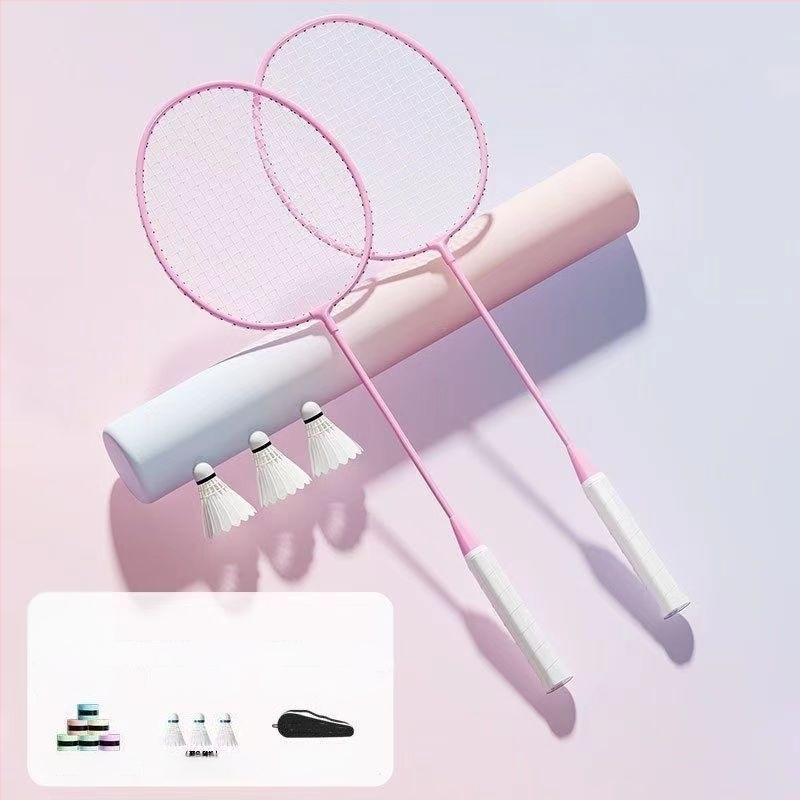 Badminton raketės komplektas (pora) suaugusiems ir vaikams, aliuminio lydinio rėmas, nailoninis pluoštas, svoris 95–100 g, tiesus kotas