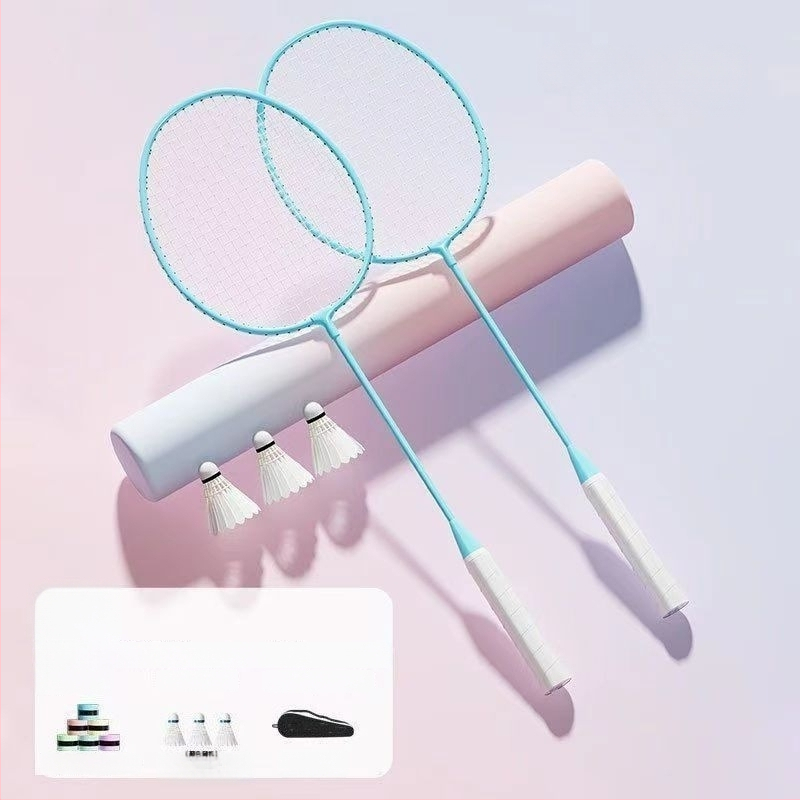 Badminton raketės komplektas (pora) suaugusiems ir vaikams, aliuminio lydinio rėmas, nailoninis pluoštas, svoris 95–100 g, tiesus kotas