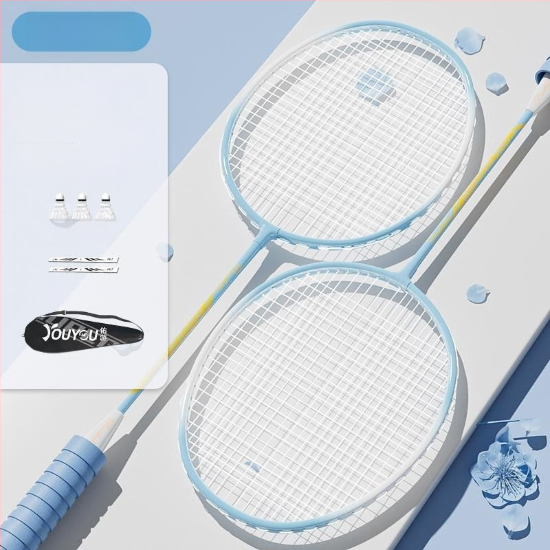 Badminton raketės komplektas (pora) suaugusiems ir vaikams, aliuminio lydinio rėmas, nailoninis pluoštas, svoris 95–100 g, tiesus kotas