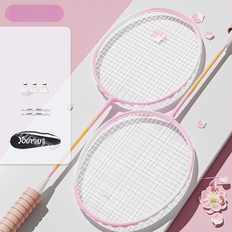 Badminton raketės komplektas (pora) suaugusiems ir vaikams, aliuminio lydinio rėmas, nailoninis pluoštas, svoris 95–100 g, tiesus kotas
