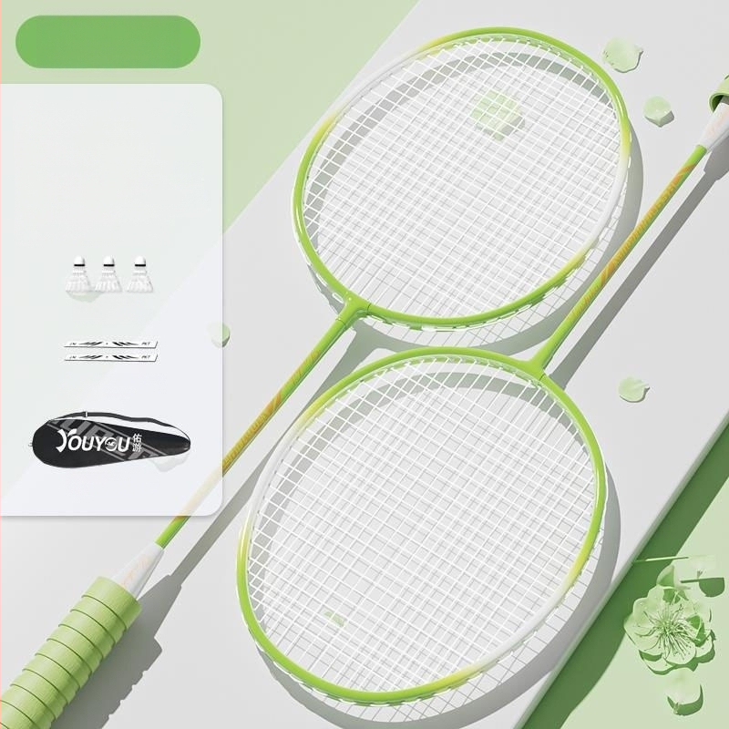 Badminton raketės komplektas (pora) suaugusiems ir vaikams, aliuminio lydinio rėmas, nailoninis pluoštas, svoris 95–100 g, tiesus kotas