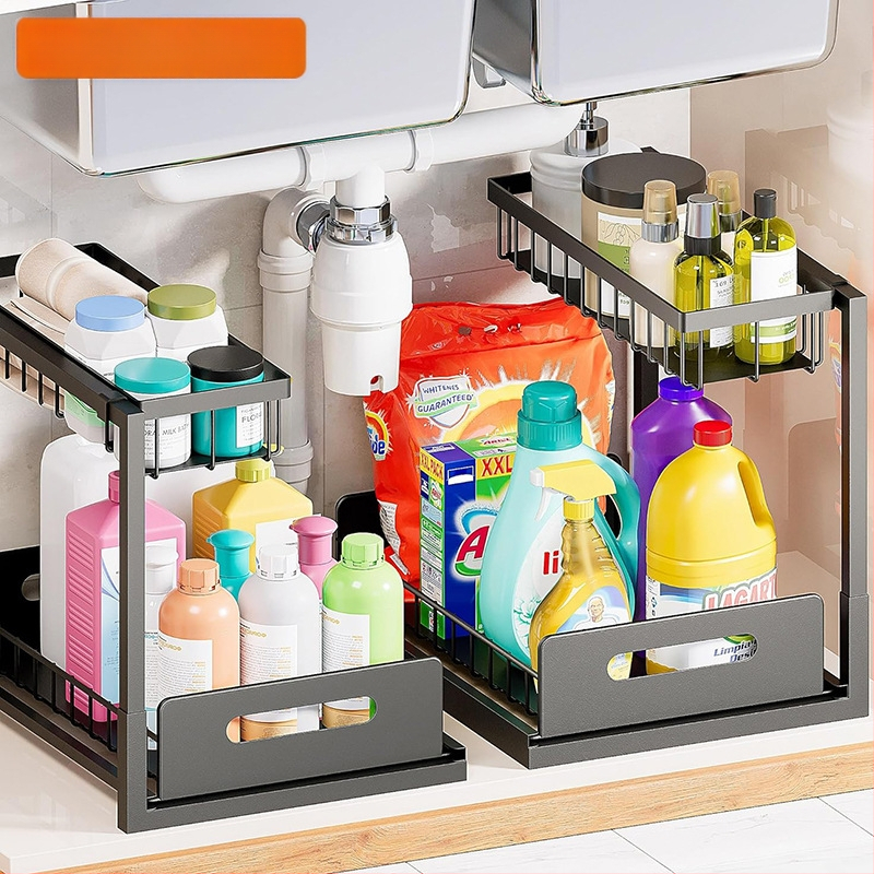 Virtuvės laikymo lentyna po praustuvu, sulankstoma, daugiafunkcinė, anglies plienas, dviejų sluoksnių