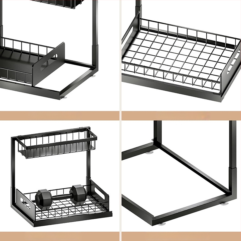 Virtuvės laikymo lentyna po praustuvu, sulankstoma, daugiafunkcinė, anglies plienas, dviejų sluoksnių