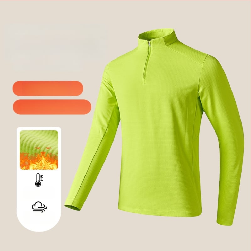 Tricou sport pentru bărbați cu guler înalt, poliester respirabil, mâneci lungi, croială slim fit