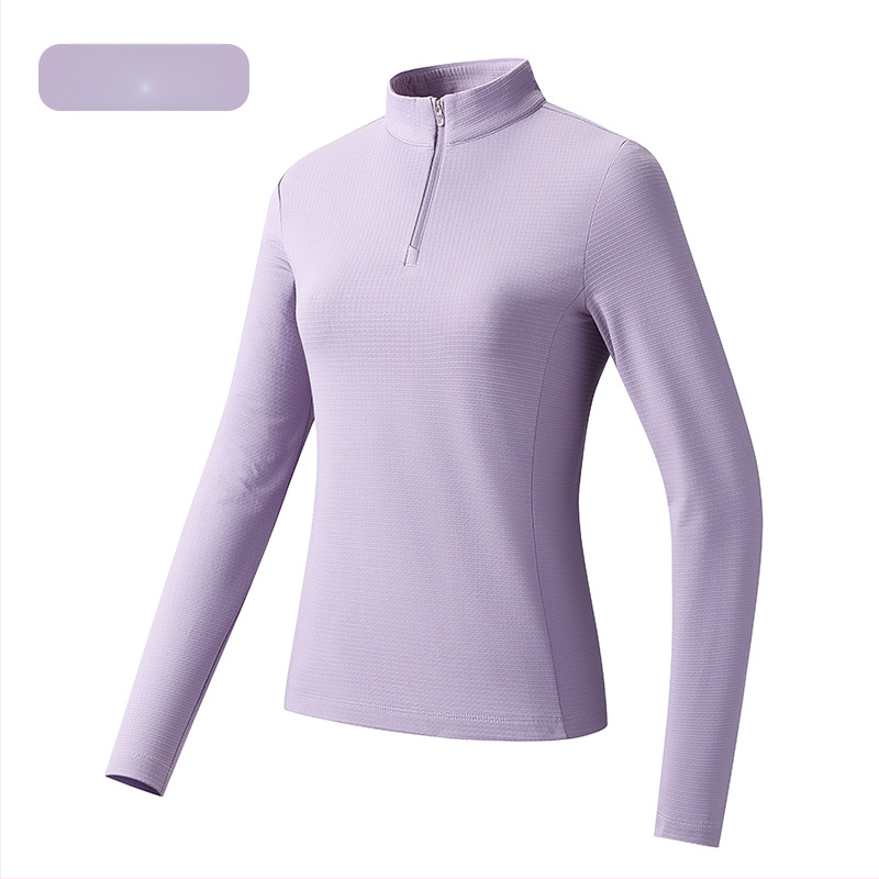 Tricou sport pentru bărbați cu guler înalt, poliester respirabil, mâneci lungi, croială slim fit