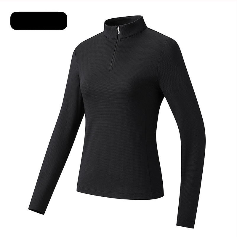 Tricou sport pentru bărbați cu guler înalt, poliester respirabil, mâneci lungi, croială slim fit