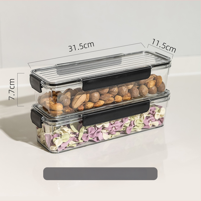 Makaronų laikymo dėžutė, maisto kokybės plastikas, stačiakampio formos, sandari, talpa 1–2 L