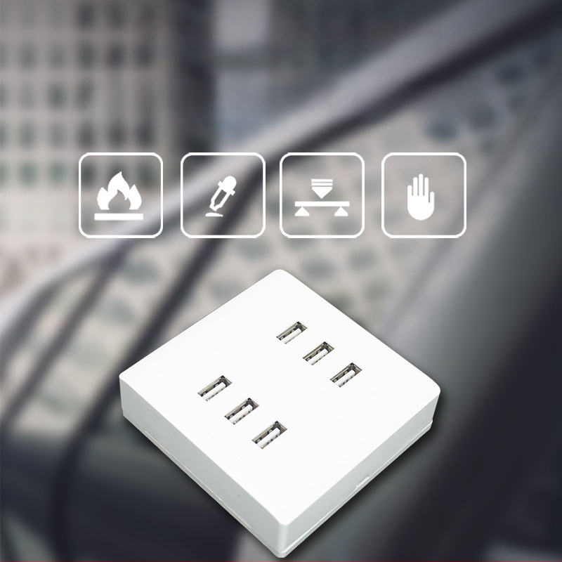 86 tipo plokštės USB įkrovimo lizdas, 2/4 kontaktai, 100-250V, 1.5A, USB išėjimas 5V, CCC sertifikuotas, PC korpusas