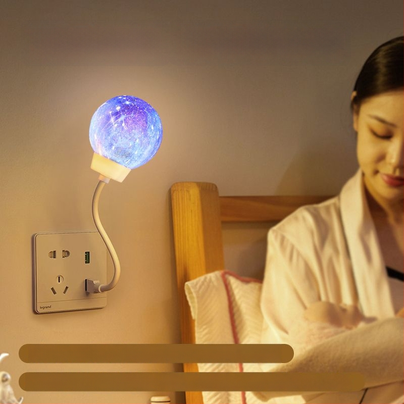 Naktinė lemputė su USB maitinimu, 110V, stiklinis gaubtas, geometrinis 3D dizainas