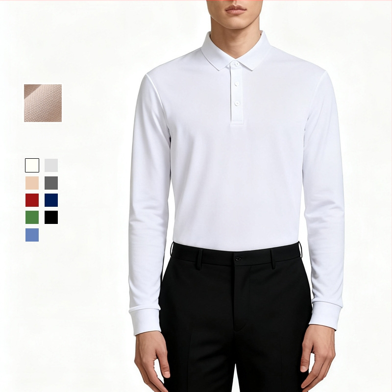 Polo särk pikkade varrukatega, kitsa lõikega, antibakteriaalse puuvillaseguga, kortsuvaba