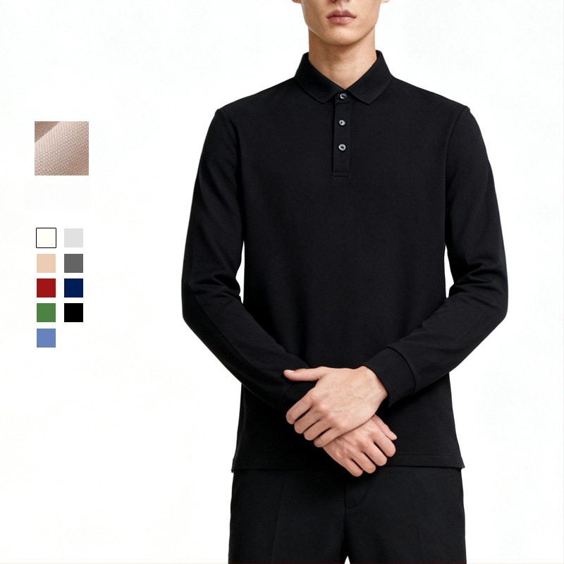 Polo särk pikkade varrukatega, kitsa lõikega, antibakteriaalse puuvillaseguga, kortsuvaba