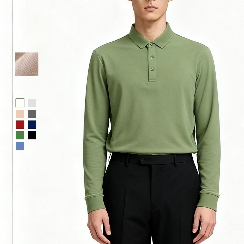 Polo särk pikkade varrukatega, kitsa lõikega, antibakteriaalse puuvillaseguga, kortsuvaba