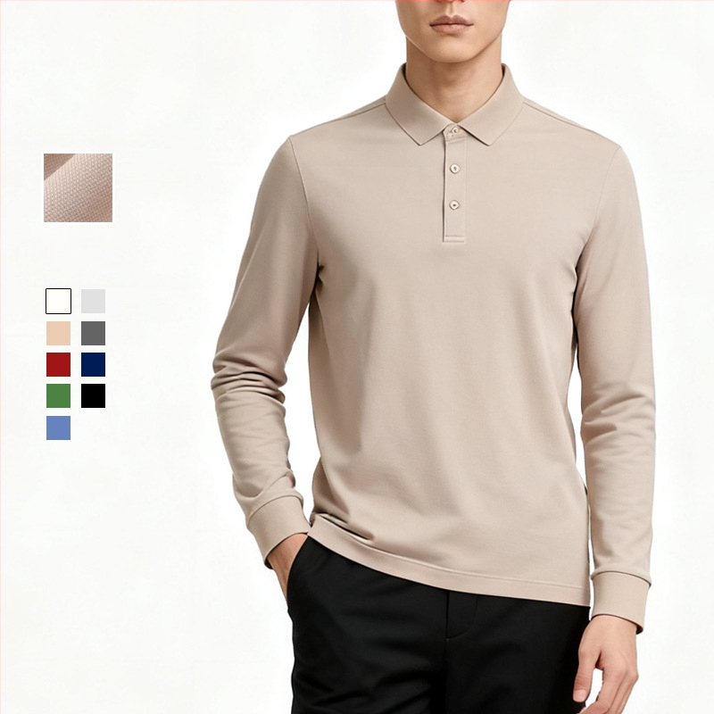 Polo särk pikkade varrukatega, kitsa lõikega, antibakteriaalse puuvillaseguga, kortsuvaba