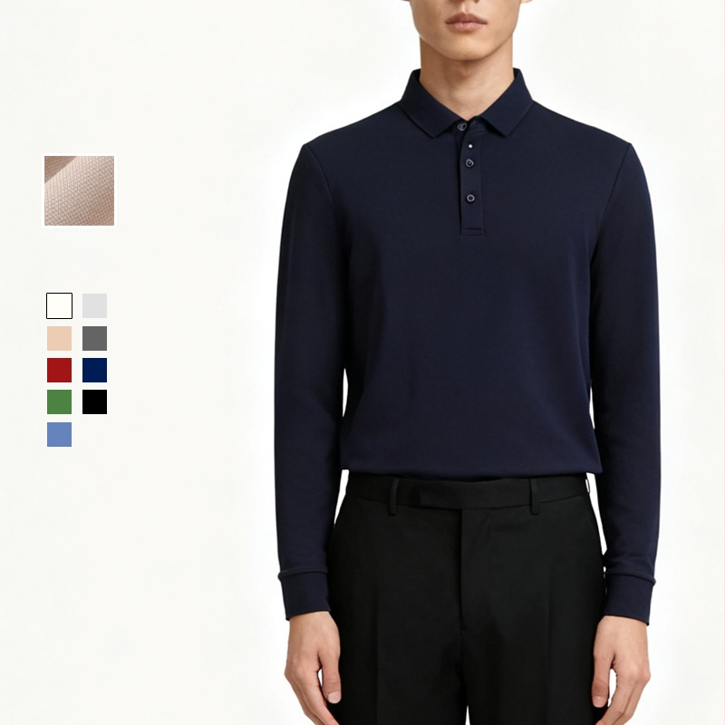 Polo särk pikkade varrukatega, kitsa lõikega, antibakteriaalse puuvillaseguga, kortsuvaba